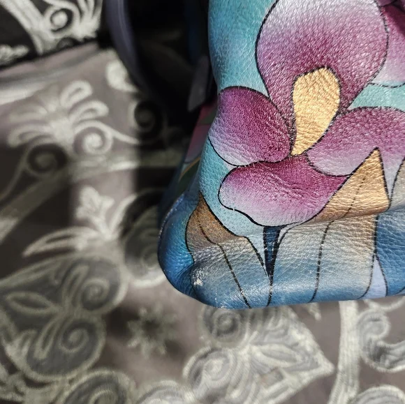 Anuschka Midnight Peacock Purse And WalletHandpainted Genuine Leather